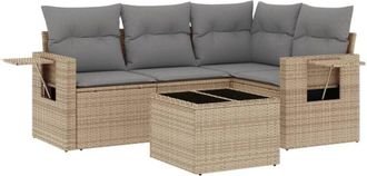 vidaXL Juego De Sof&aacute;s Jard&iacute;n Con Cojines 5 Pzas Rat&aacute;n Sint&eacute;tico Beige Vidaxl