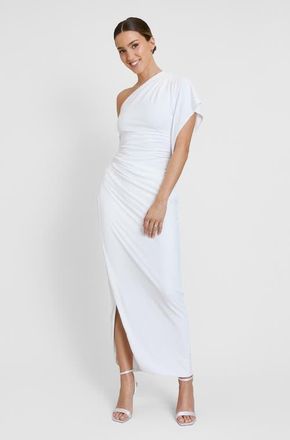 Six Stories Asymmetric Drape Stretch Occasion Dress in White at Nordstrom, Size 14