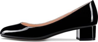 Castamere Chunky Block Low Kitten Heel Round Close Toe Pumps Court Shoe Slip-on Cute Classic Dress Shoes Black Patent 5.5 UK