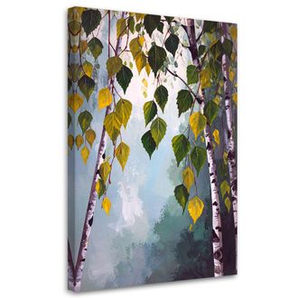 Feeby Cuadro En Lienzo Bosque De Abedules Naturaleza Hojas Verdes 70x100