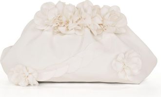 Badgley Mischka Violet Jacquard Satin Floral Applique Pouch Clutch in Soft White at Nordstrom, Size Medium