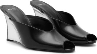Mango Peep Toe Wedge Slide Sandal in Black at Nordstrom, Size 6.5Us