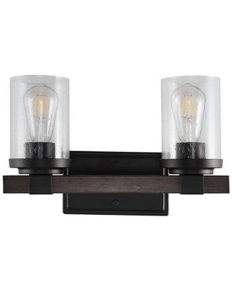 Jonathan Y Designs Jonathan Y Bungalow 15In 2-Light Iron/Seeded Glass Rustic Farmhouse Led Vanity Light