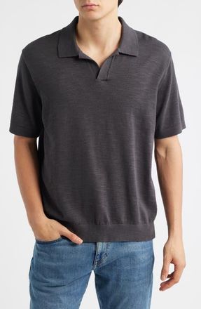Madewell Johnny-Collar Cotton Slub Sweater Polo in Coal at Nordstrom, Size Xx-Large