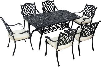 OUTSUNNY 7-PC Cast Aluminum Patio Dining Set w/ Umbrella Hole & Cushion Black