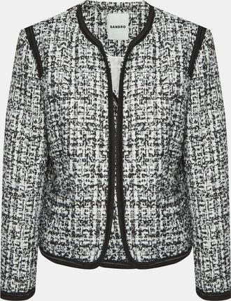 Sandro White/black Tweed Sequin Embellished Jacket