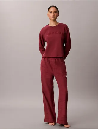 Calvin Klein Womens Cotton Modal Flannel Sleep Pants - Red - XL