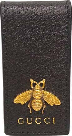 Gucci Gold Black Leather Money Clip (Pre-Owned)