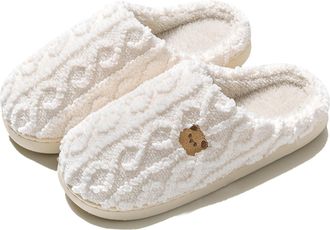 Generic Womens Slippers Fuzzy Moon Womens Comfy Warm Couple Slip On Heart Cozy Clogs For Winter Cute Moon Star For Her Cozy House Slippers(White, 6)