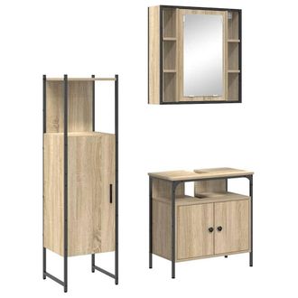 Berkfield Home 3 Piece Bathroom Furniture Set Sonoma Oak Engineered Wood in Beige