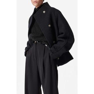 & Other Stories Creased Straight Leg Wool Blend Pants in Black Dark at Nordstrom Rack, Size 0