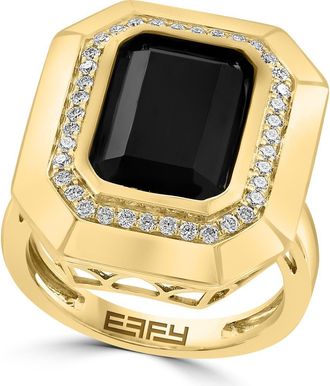Effy 14K Yellow Gold Diamond & Black Onyx Signet Ring in 14K Gold at Nordstrom, Size 7