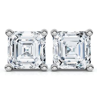 Pompeii3 Certified 3Ct Asscher Cut Diamond Studs 14k White Gold Lab Grown Earrings