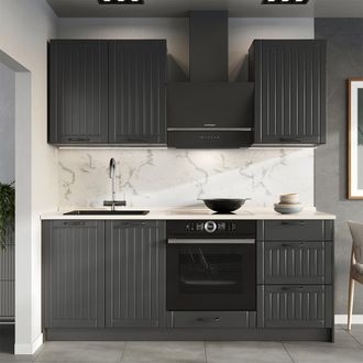 Vicco Cocina Para Solteros Fame-line, Gris Oscuro/antracita, 190 Cm, Et M&aacute;rmol, Vicco