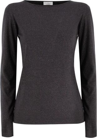 Brunello Cucinelli Zwarte Steen Kasjmier Trui Gebreide kleding - Dames - Cashmere truien - Zwart - L - Kasjmier - Truien & Vesten