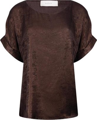 Nukus Nukus - Irene Top Shiny - Dames - Blouses & Shirts - Bruin - Maat: 3XL Poliester