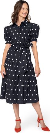Leota Octavia Puff Sleeve Shirt Dress Small Polka Black White