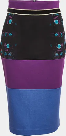 Roberto Cavalli Multicolour Floral Print Jersey And Crepe Knee Length Skirt