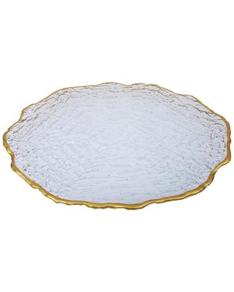 Alice Pazkus Set Of Four 13In Ocean Wave Plates With Gold Line