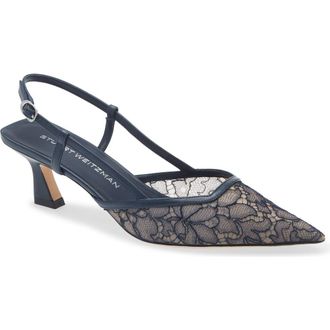 Stuart Weitzman Vinnie 50 Slingback Pump in Deep Blue Sea Floral Lace at Nordstrom, Size 10.5