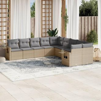 vidaXL Juego De Sof&aacute;s Jard&iacute;n Con Cojines Beige 10 Pzas Rat&aacute;n Sint&eacute;tico Vidaxl