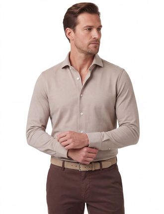 Cavallaro overhemd Cavallaro beige slim fit cutaway boord jersey