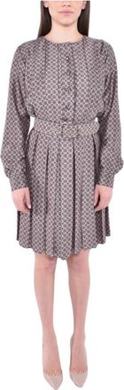 MVP Wardrobe Short Dresses, female, Gray, XS, Pleated Twill Dress with Button Closure