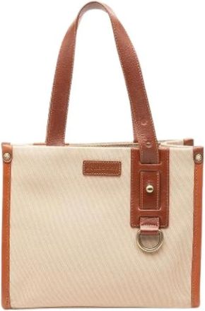 Burberry Pre-owned Canvas Tote Bag - Dames - Vintage Shopper - Beige - ONE Size - Leer - Vintage