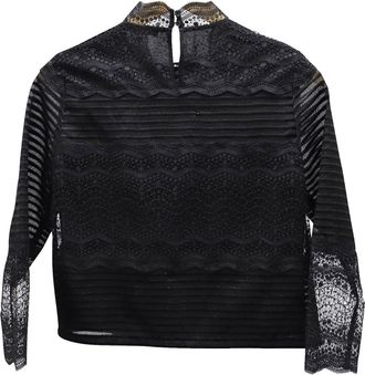Maje Lace High Neck Blouse in Black Polyester