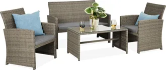 Best Choice Products 4-Piece Outdoor Wicker Patio Conversation Furniture Set w/ Table, Cushions
