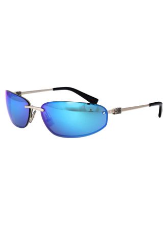 Miu Miu 0MU Mirrored Blue Lens Sunglasses - Silver