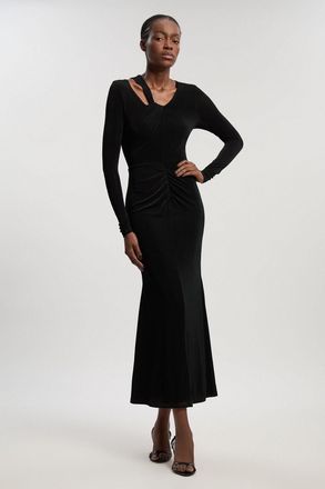 Karen Millen Womens Petite Slinky Crepe Twist Detail Maxi Dress - Black - Size X-Small