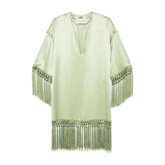 Valentino Green V-Neck Tasselled Edge Dress - female - Valentino - Short Dresses - Green - S - Dresses