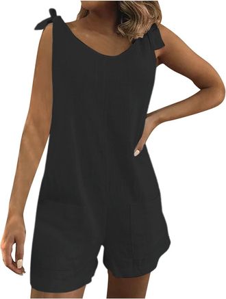 Generic Cotton Linen Dungarees for Women Wide Leg Jumpsuit with Pockets Oversized Loose Zip Casual Overalls Adjustable Thin Straps Flowers Printed Dungarees O