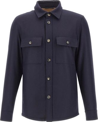 Jacob Cohen Overshirt in Vitale Barberis Canonico Comfort Flannel - Heren - Zomerjassen - Blauw - XL - Wol - Jassen