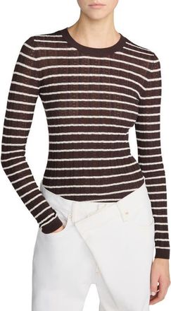 Frame Denim Striped Pointelle Crewneck Sweater in Chestnut Multi Stripe at Nordstrom, Size X-Large