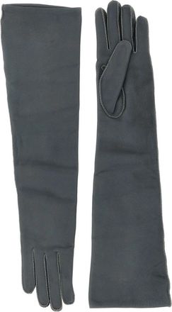 Agnona Lange leren handschoenen - Dames - Handschoenen - Grijs - M - Leer - Accessoires