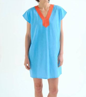 Compa&ntilde;&iacute;afant&aacute;stica Colorblock Short Kaftan Dress In Turquoise With Orange