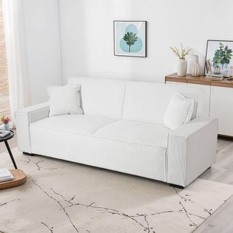 Living and Home Modern Corduroy Upholstered loveseat in White