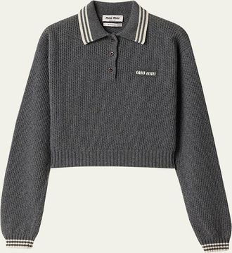 Miu Miu Long-Sleeve Cashmere Crop Polo Sweater