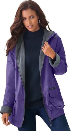 Roaman's Plus Size Hooded Nylon Jacket in Midnight Violet at Nordstrom, Size Medium