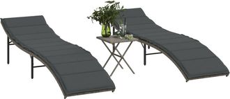vidaXL Tumbonas Con Mesita 2 Unidades Rat&aacute;n Sint&eacute;tico Gris Vidaxl