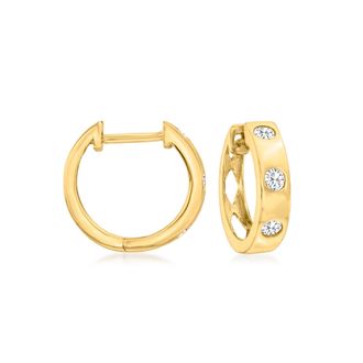 RS Pure by Ross-Simons Bezel-Set Diamond Huggie Hoop Earrings in 14kt Yellow Gold