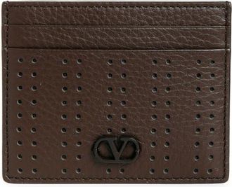 Valentino VLOGO Signature Perforated Leather Card Case in Dark Brown at Nordstrom