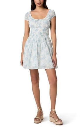 Paige Rosewood Shirred Bodice Cotton Mini Sundress in White /Surf at Nordstrom, Size Xx-Small