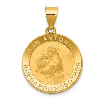 Diamond2Deal 14k Yellow Gold Polished Satin Hollow Spanish St. Anthony Medal Pendant