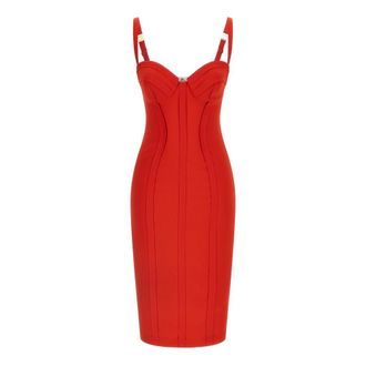 Elisabetta Franchi Midi Dresses, female, Orange, XS, Light cr&ecirc;pe midi dress