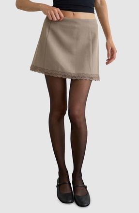 Motel Minya Lace Trim Miniskirt in W Lace Trim Taupe at Nordstrom, Size X-Small