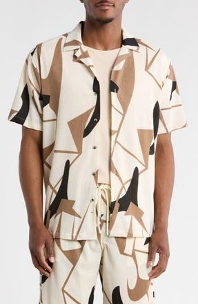 T.R. Premium Abstract Print Camp Shirt in Tofu at Nordstrom Rack, Size Xxx-Large
