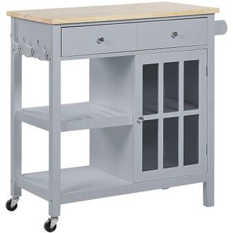 Beliani Carrito de cocina MDF gris madera clara almacenamiento superior estantes cajones con ruedas estilo escandinavo Genoa